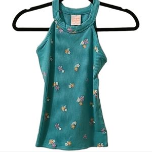 JUMPING BEANS GIRLS TEAL FLORAL SUMMER TOP SIZE 10